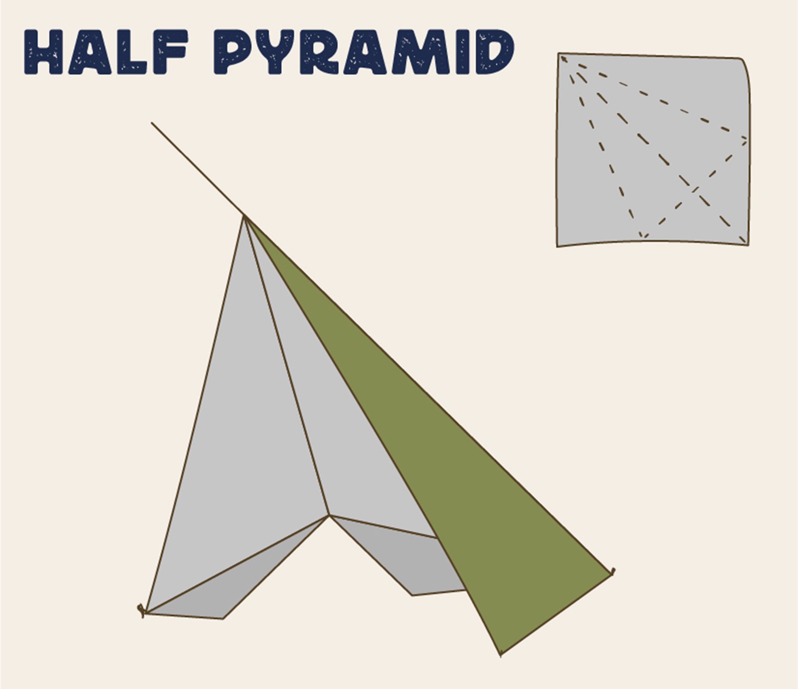 Half pyramid tarp setup.