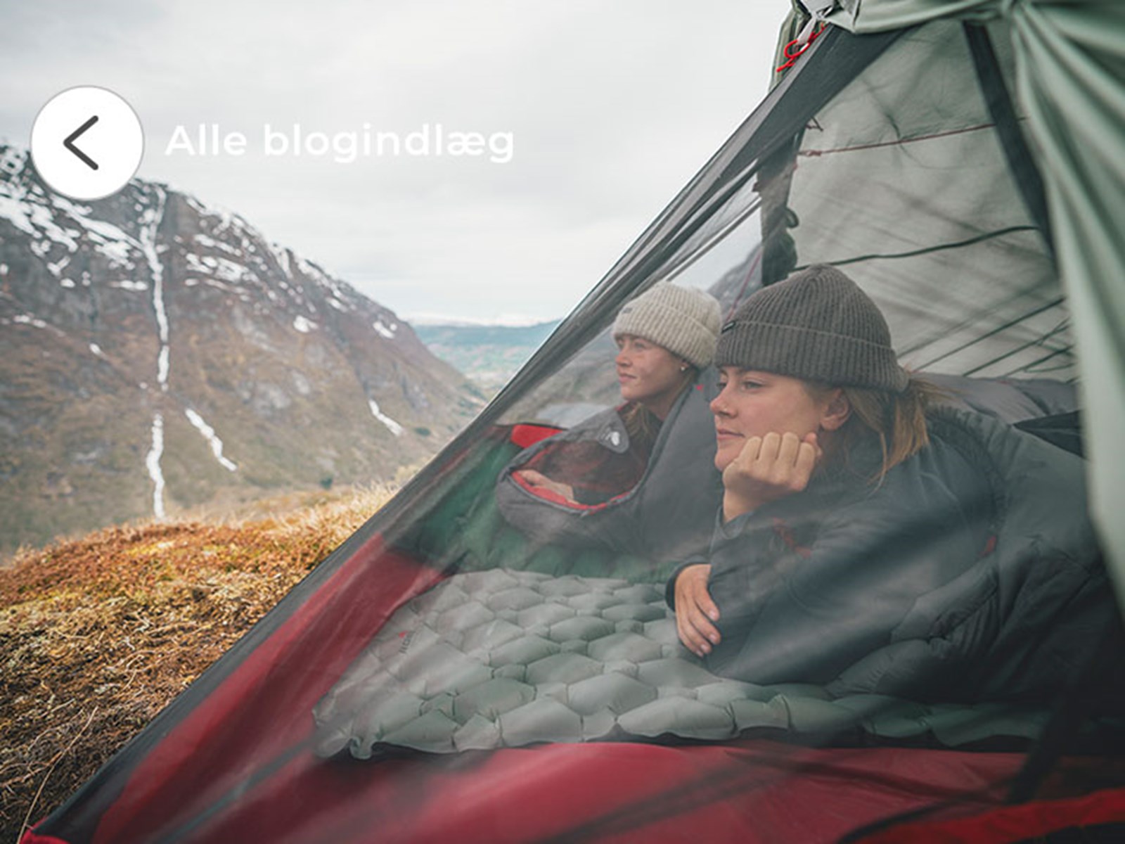 To kvinder i en telt der kigger ud over horisonten.