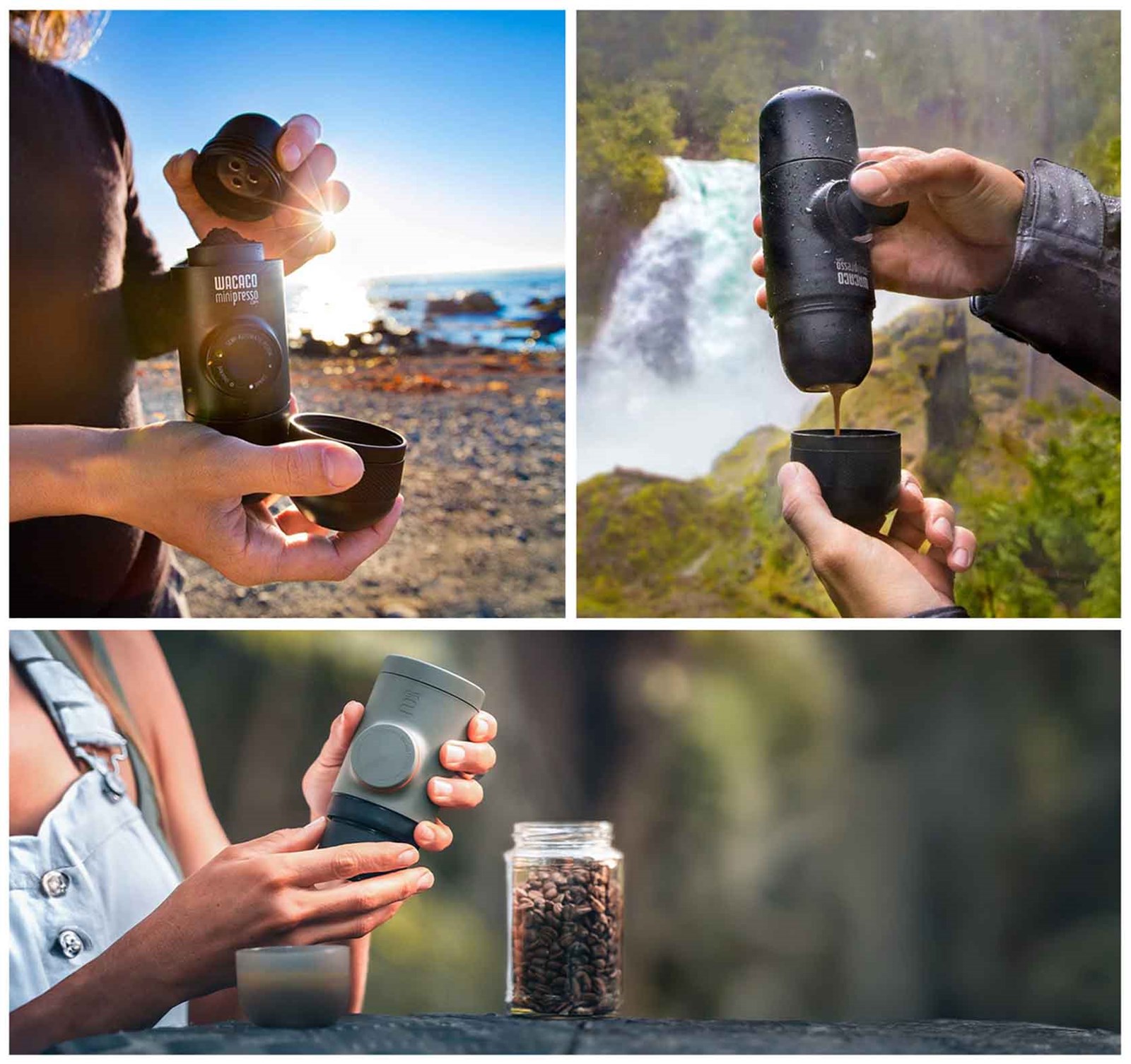 Collage af Wacaco bryggere ude i naturen.