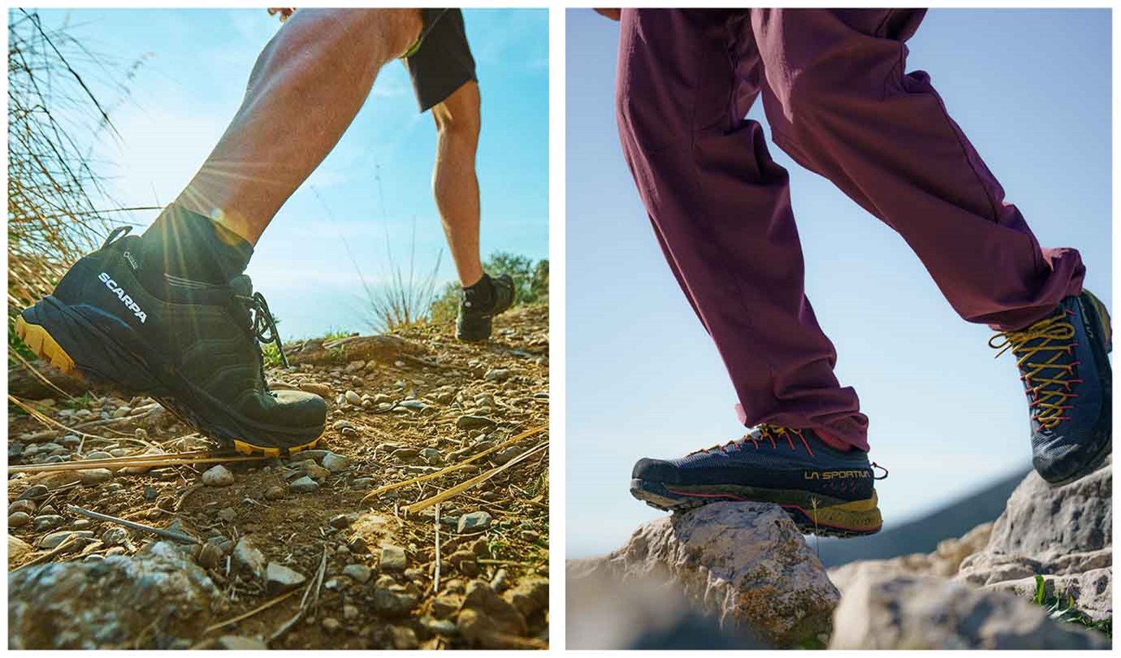 Close up af Scarpa sko og La Sportiva vandresko.
