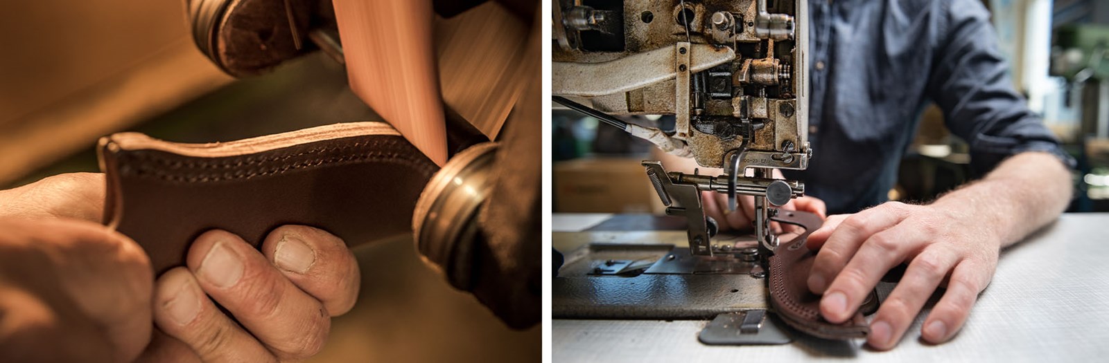 Skeden syes i europæisk kernelæder.