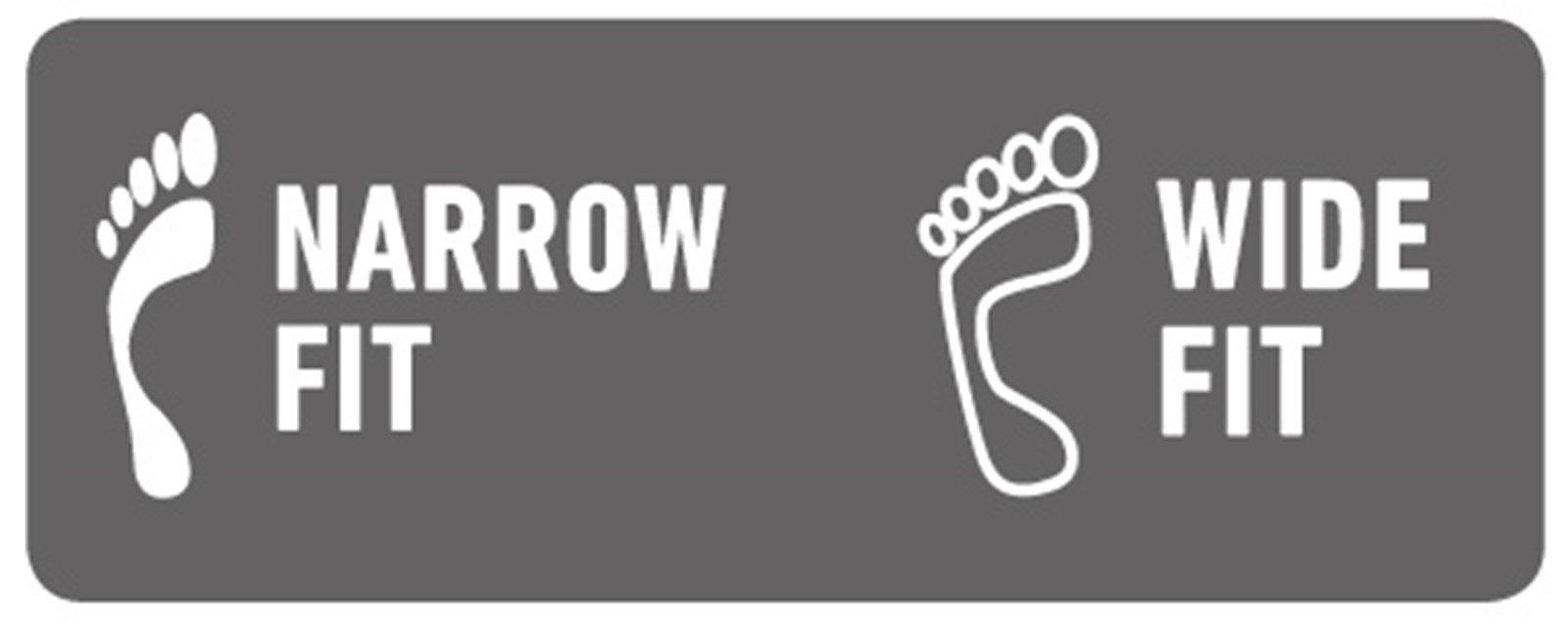 Illustration af fod symboler der indikerer sandalens pasform.